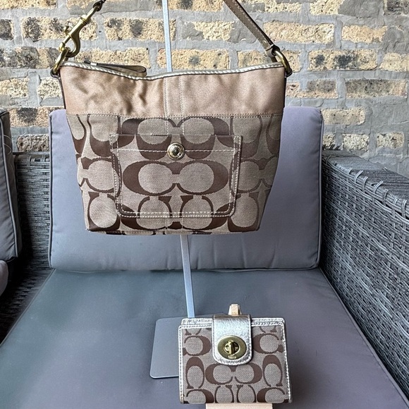 Coach Tan and Brown Signature Shoulder Bag and Wallet Bundle - Picture 1 of 8